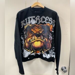 Ruthless Bull dog Black Pike Graphic Long Sleeve Crop top sweat Shirt